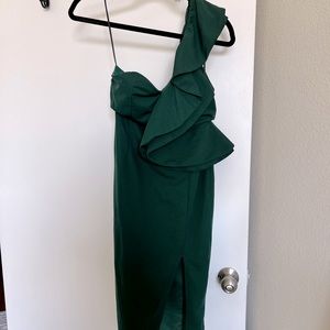 Forest/emerald green cocktail dress- one shoulder